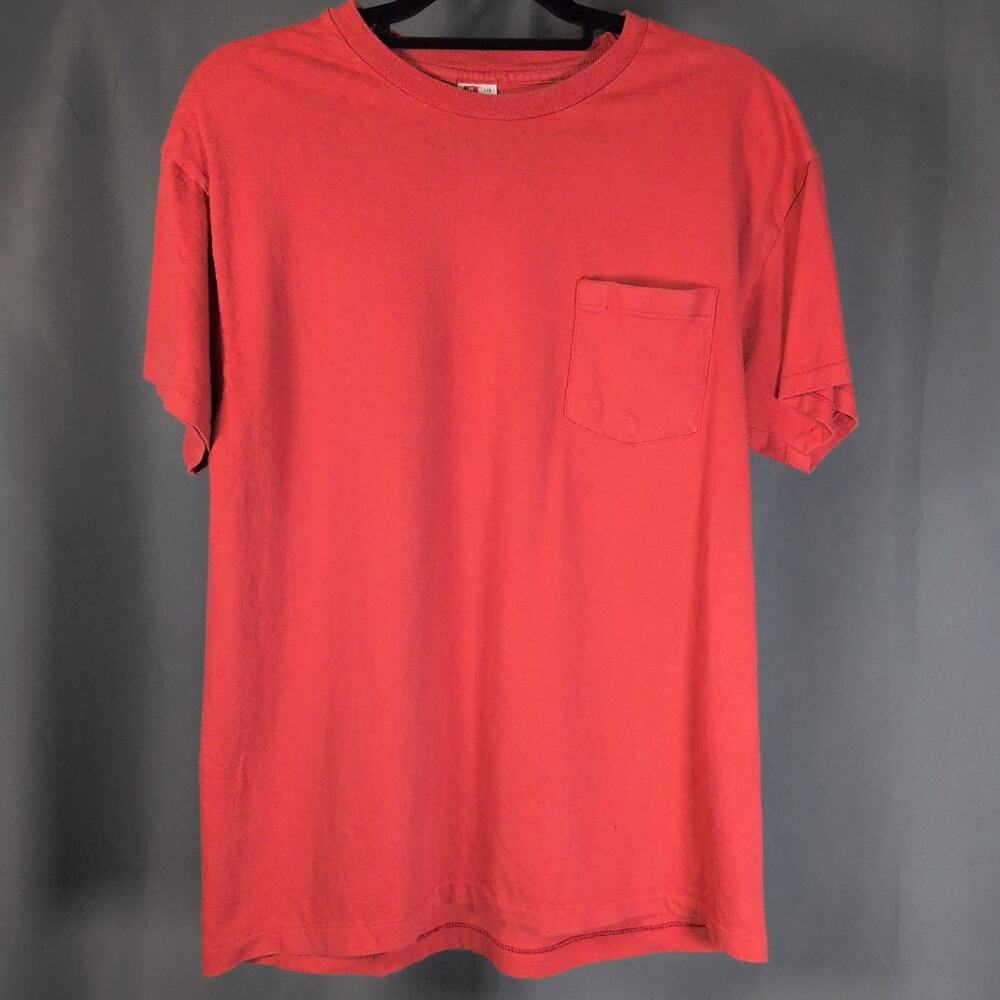 Vintage 90s Hanes Single Stitch Short Sleeve Blank Pocket T-Shirt Coral Large